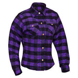 RIDERACT® Women Motorcycle Flannel Shirt Road Series Purple & Black  NEW